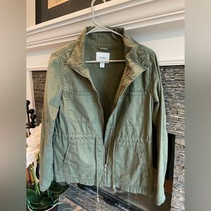 Army green zipper jacket with tie